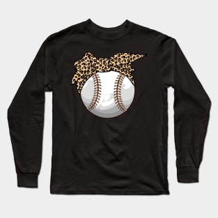 Leopard Softball Baseball Mom Leopard Tee Mother's Day Long Sleeve T-Shirt